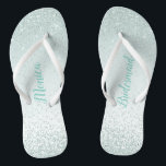 Mint Green Bridesmaid Wedding Flip Flops<br><div class="desc">Pretty wedding party flip flops with graphics of a mint green glitter on a light mint green background.  Custom text is fully customizable to suit your wedding needs.</div>