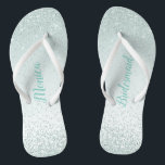 Mint Green Bridesmaid Wedding Flip Flops<br><div class="desc">Pretty wedding party flip flops with graphics of a mint green glitter on a light mint green background.  Custom text is fully customizable to suit your wedding needs.</div>