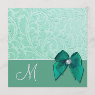 Mint Green Brocade Monogram Wedding Invitation