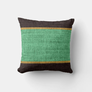 Mint Green & Brown Rustic Burlap Jute Background Throw Pillow