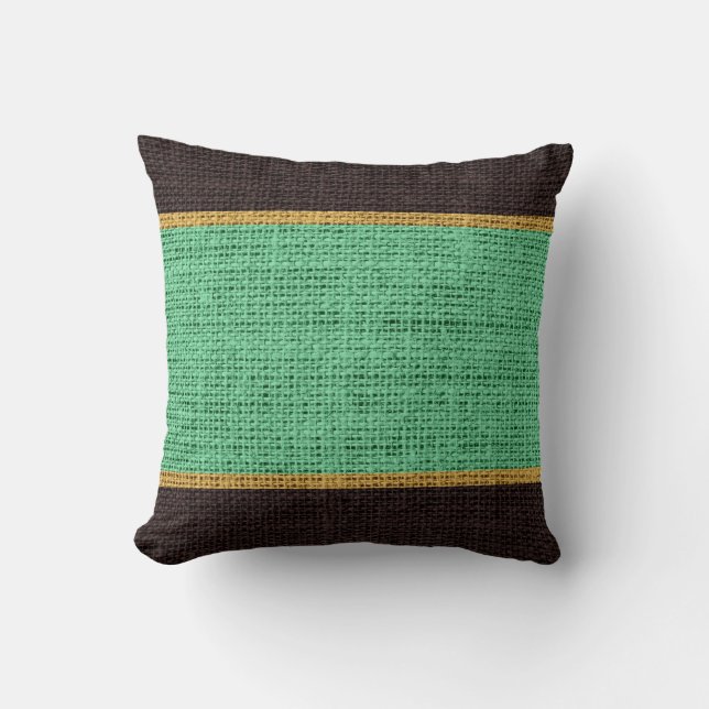 Mint Green & Brown Rustic Burlap Jute Background Throw Pillow (Front)