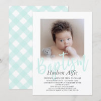 Mint Green Brush Script Photo Baptism