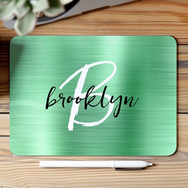 Mint Green Brushed Metal Black White Monogram  Mouse Pad (Creator Uploaded)