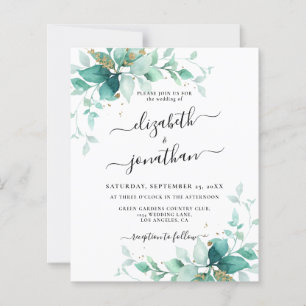 Mint Green Budget Gold Greenery Wedding Invitation