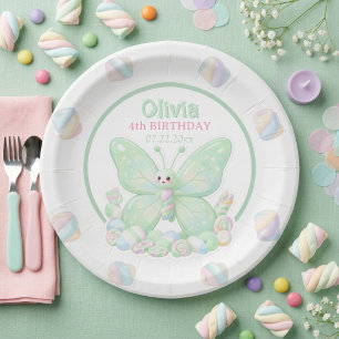 Mint Green Butterfly Birthday Paper Plate