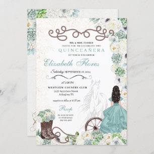 Mint Green Cacti Western Charro Horse Quinceañera Invitation