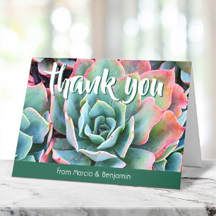 Mint green cactus photo custom name bold stylish  thank you card