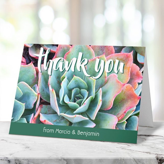 Mint green cactus photo custom name bold stylish  thank you card (Creator Uploaded)