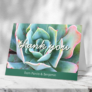 Mint green cactus photo script monogram name bold thank you card