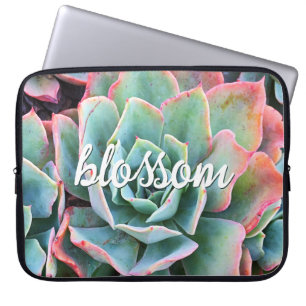 Mint Green Cactus Succulent Photo Blossom Script Laptop Sleeve