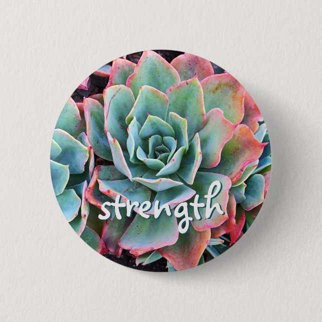 Mint Green Cactus Succulent Photo Strength Script 2 Inch Round Button (Front)