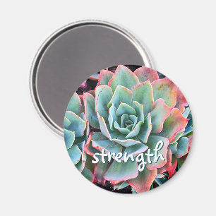 Mint Green Cactus Succulent Photo Strength Script Magnet