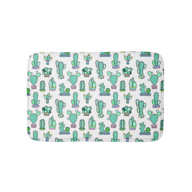 Mint Green Cactus & Succulent Plant Pattern Bath Mat (Front)