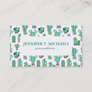 Mint Green Cactus & Succulent Plant Pattern Business Card