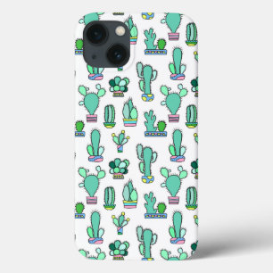 Mint Green Cactus & Succulent Plant Pattern iPhone 13 Case