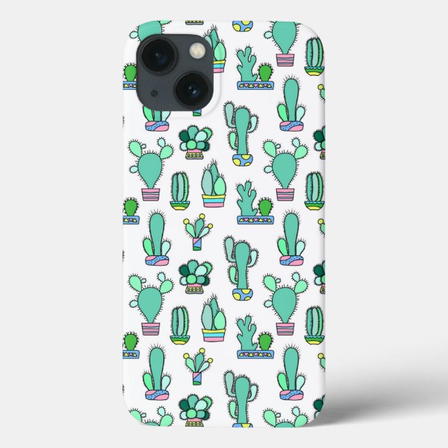 Mint Green Cactus & Succulent Plant Pattern Case-Mate iPhone Case (Back)