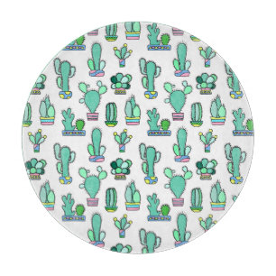 Mint Green Cactus & Succulent Plant Pattern Cutting Board