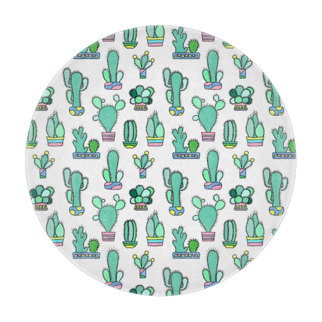Mint Green Cactus & Succulent Plant Pattern Cutting Board (Front)