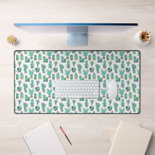 Mint Green Cactus & Succulent Plant Pattern Desk Mat