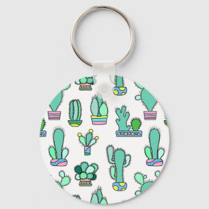 Mint Green Cactus & Succulent Plant Pattern Keychain