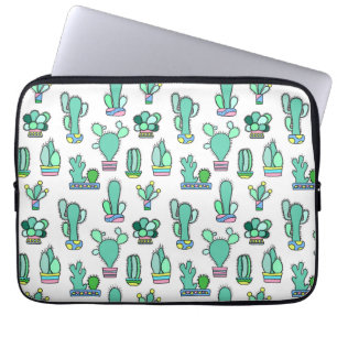Mint Green Cactus & Succulent Plant Pattern Laptop Sleeve