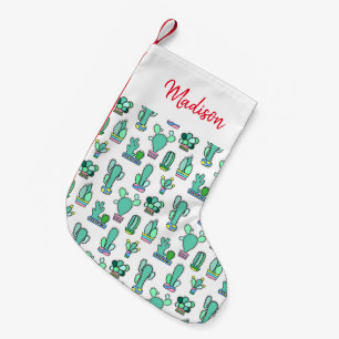 Mint Green Cactus & Succulent Plant Pattern Small Christmas Stocking