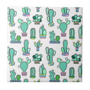 Mint Green Cactus & Succulent Plant Pattern Tile