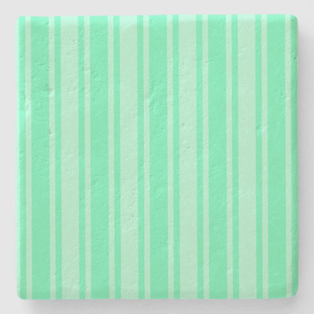 Mint green candy stripes stone coaster (Front)
