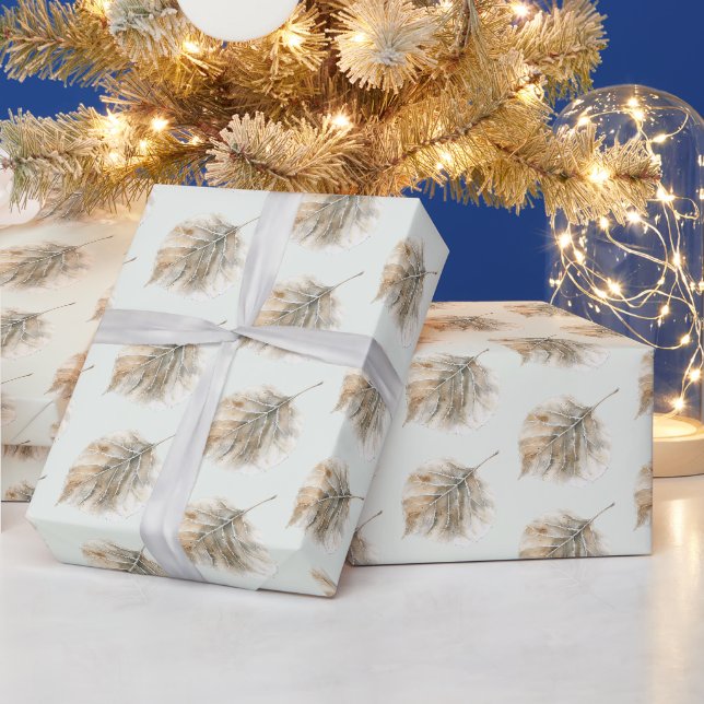 Mint Green Champagne Gold Leaves Christmas Wrapping Paper (Holidays)