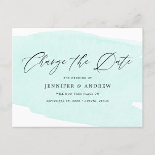 Mint Green Change The Date Wedding Postponement Announcement Postcard