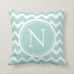 Mint Green Chevron Girly ZigZag Monogram Throw Pillow<br><div class="desc">Pretty and feminine mint green and white zigzag chevron stripes - easily personalize with own monogram.</div>