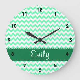 Mint Green Chevron Large Clock