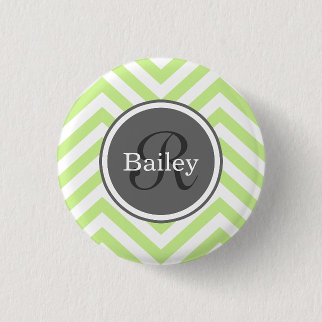Mint Green Chevron Monogram 1 Inch Round Button (Front)