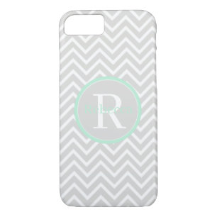 Mint Green Chevron Monogram Barely There Case-Mate iPhone Case