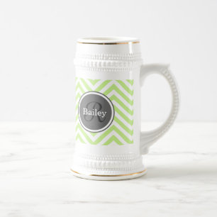 Mint Green Chevron Monogram Beer Stein