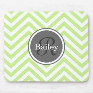 Mint Green Chevron Monogram Mouse Pad
