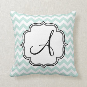Mint Green Chevron Monogram Throw Pillow