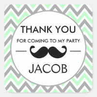 Mint Green Chevron Moustache Birthday Sticker