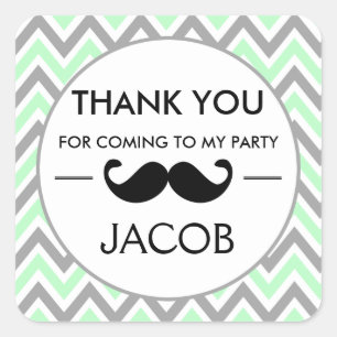 Mint Green Chevron Moustache Birthday Sticker