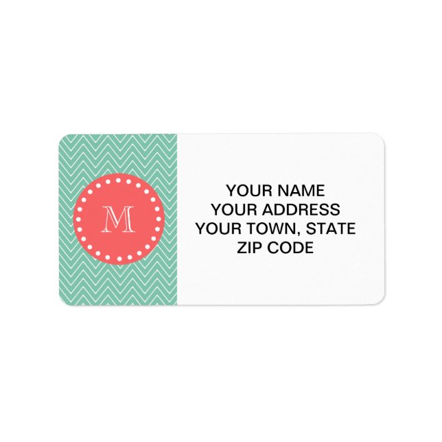 Mint Green Chevron Pattern | Coral Monogram Label (Front)