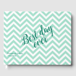 Mint Green Chevron Pattern Wedding Guest Book