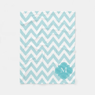 Mint Green Chevron Striped Monogram Pattern Fleece Blanket