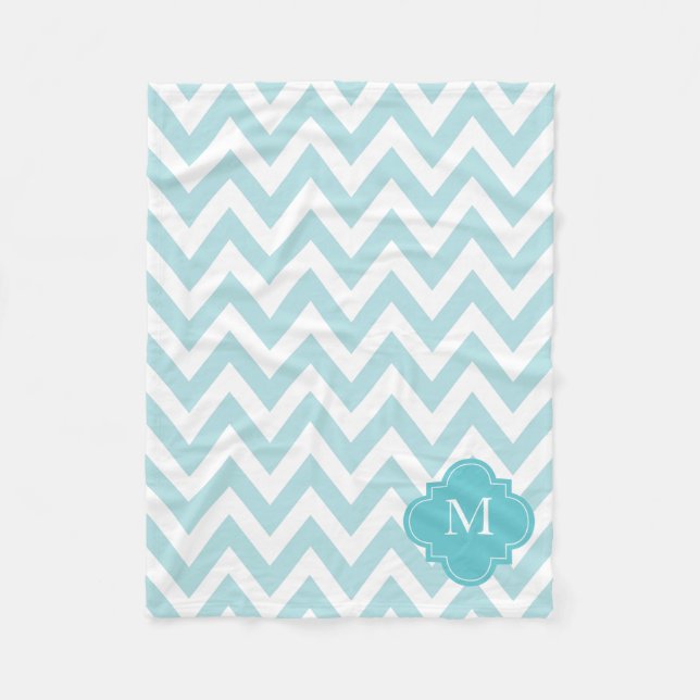 Mint Green Chevron Striped Monogram Pattern Fleece Blanket (Front)
