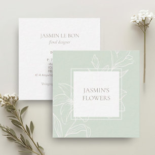 Mint Green   Chic Floral Label Square Business Card