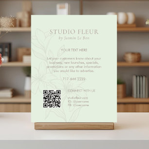 Mint Green   Chic Floral Text Promotional QR Poster