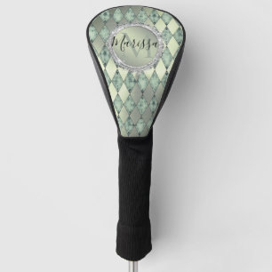 Mint Green Chic Harlequin Monogram   Golf Head Cover
