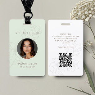 Mint Green Chic Minimal Floral Square Business Badge