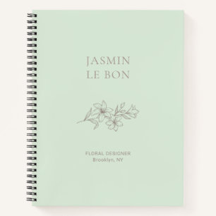 Mint Green Chic Minimalist Floral Notebook