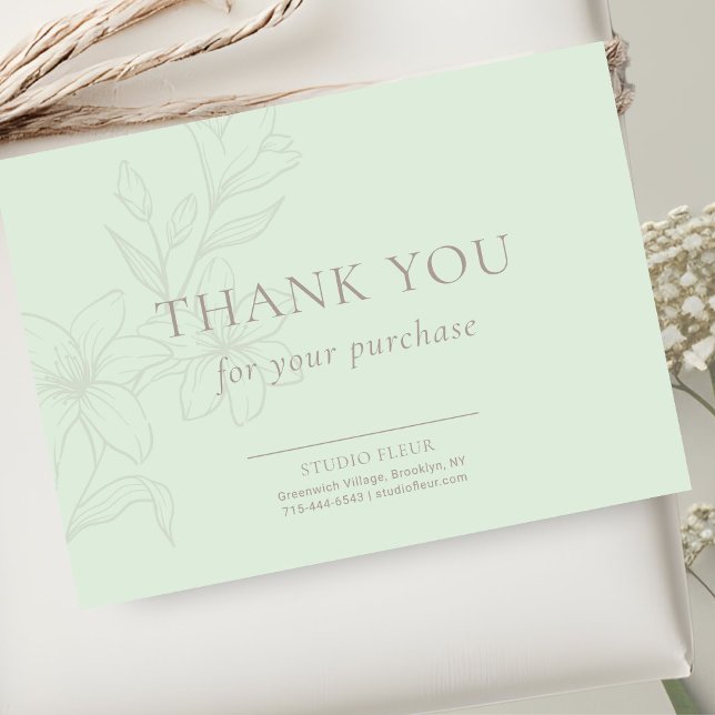 Mint Green | Chic Thank You Floral Flat Note Card (Creator Uploaded)