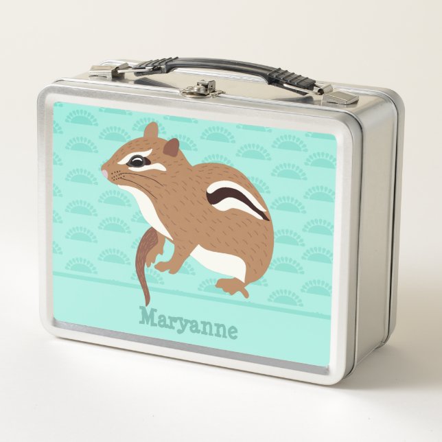 Mint Green Chipmunk Gender Neutral Personalized Metal Lunch Box (Front)